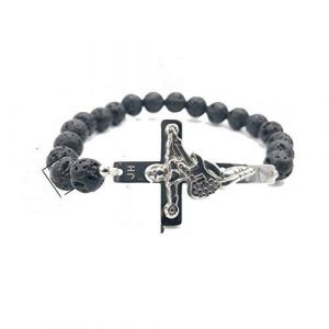 AURSTORE&reg; Bracelet croix guitare JH, bracelet johnny hallyday, vendue &agrave; ses concerts, gourmette en acier inoxydable avec pierre de lava, 19 cm, Acier inoxydable, 19 cm, Acier inoxydable (Lolorara, neuf)