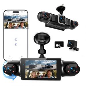 Dashcam Voiture Avant Arriere 4k/1080p,4 Canaux Cam&eacute;ra Embarqu&eacute;e Voiture Avec Carte Sd 64g,&Eacute;cran Ips 3",24h Mode Parking,Grand Angle 4 X 140&deg;,Vision Nocturne,Wdr,G-Capteur,Enregistrement En Boucle,App (CARTSDOII Store, neuf)