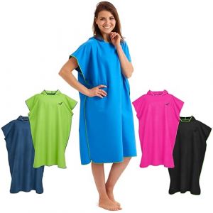Fit-Flip Poncho de Plage Microfibre pour se Changer &ndash; Serviette Cabine pour Piscine Adulte et la Natation &ndash; de Bain Femme et Homme, Le Surf et la Plage &ndash; Taille: L, Bleu - Vert (Paraboo, neuf)