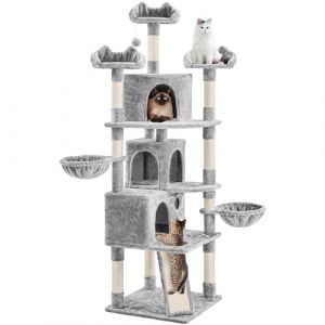 Yaheetech Arbre à Chat Géant 194 cm Tour pour Chat XXL Multiniveau avec 3 Perchoirs Design 2 Paniers 3 Niches Tour d’Escalade Griffoir Poteaux en Sisal Gris Clair (Yahee365, neuf)