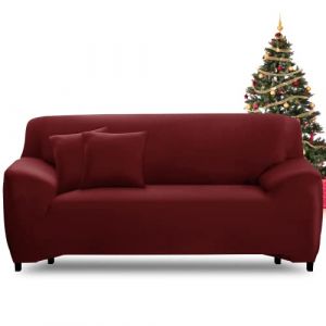 FIGOOO Housse de Canapé Extensible 4 Places Revêtement de Canapé avec Accoudoirs Universel Lavable Antidérapante Élastique Couverture de Canapé à Accoudoirs Protector Decoration pour Canapé,Bourgogne (FIGOOO, neuf)