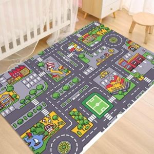 Générique Tapis Voiture Enfant,Circuit Route Antidérapant,Tapis Circuit Voiture,Tapis de Jeu Chambre Enfant Pliable,Tapis De Jeux Voiture Lavable Jouet de Playmat de Route (80 * 120cm) (daweiwei, neuf)