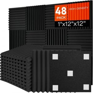 Lot de 48 panneaux acoustiques autocollants en mousse acoustique - Pour studio, bureau, traitement acoustique - Noir - 30 x 30 x 2,5 cm (Saiqiang, neuf)