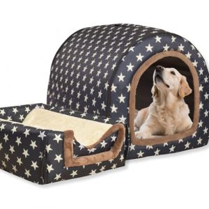 Niche pour chien 2 en 1, lit pour chien, niche chaude, lavable, grande grotte pour animaux imperm&eacute;able de luxe, niche pour animaux amovible, igloo anti-anxi&eacute;t&eacute; pour chats pour int&eacute;rieur ext&eacute;rieur (L (Waigg Kii, neuf)