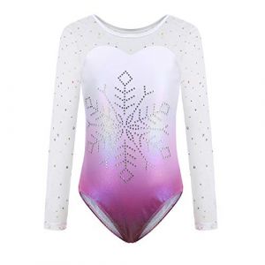Sinoeem Justaucorps de Gymnastique Fille Manches Diamant Scintillant Couleur Dégradé Multicolore Leotard Ballet Longues Justaucorps Danse Fille pour Enfant (Rose Briller-manches longues, 11-12 ans) (MZYS-EU, neuf)