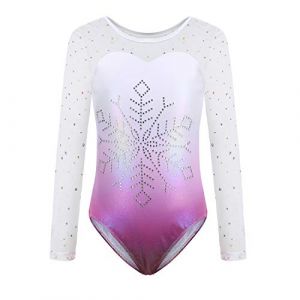 Sinoeem Justaucorps de Gymnastique Fille Manches Diamant Scintillant Couleur Dégradé Multicolore Leotard Ballet Longues Justaucorps Danse Fille pour Enfant (Rose Briller-Manches Longues, 11-12 Ans) (MZYS-EU, neuf)