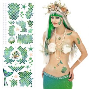 2pcs Tatouage de Poisson,Tatouage Sirène,Tatouages Temporaires écailles de Sirène,Transfert d'eau Autocollants de Décoration Enfants et Adultes pour Thème des Sirènes-Vert (A Mi A Mi Hong, neuf)
