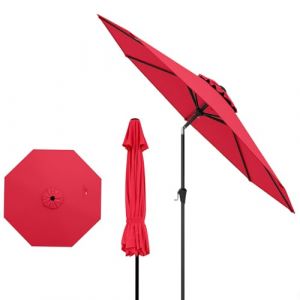 GOPLUS Grand Parasol de Jardin Exterieur, 2,7M Parasol Inclinable à 35° avec 8 Baleines, Manivelle, Abri d'Ombrage avec Protection Solaire, pour Plage Terrasse Piscine, sans Base, Rouge (Augenstern24, neuf)