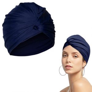 KARELLS Bonnet de Bain,Bonnets de Bain pour Femme,Bonnet Piscine,Bonnet de Bain Piscine,Bonnet de Natation,Bonnet de Bain Turban de Natation en Tissu Plissé Bonnet de Natation Protection,Bleu Foncé (UPPCY, neuf)