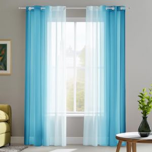 Deconovo Lot de 2 Rideaux Voilages, Décoration Rideau à Oeillets, Dégradé de Couleur pour Chambre Enfant Fille Salon Maison Fenêtre Balcon, Bleu, 140×175 CM (Deconovo-Home, neuf)