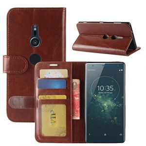 HualuBro Coque Sony Xperia XZ2, Premium &Eacute;tui en Cuir PU Leather Wallet Portefeuille Housse Case Flip Cover avec Cartes Slots pour Sony Xperia XZ2 Smartphone (Marron) (HualuBro EU, neuf)