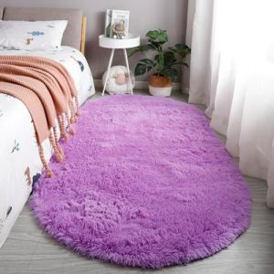 Hearda Tapis Ovale de Salon Poil Long Shaggy, Tapis Chambre Shaggy Moderne Moquette Salon Poil Long Moelleux Doux Lavable avec Fond Antid&eacute;rapant pour Chevet Canap&eacute; (Violet,60x90cm) (Hearda, neuf)