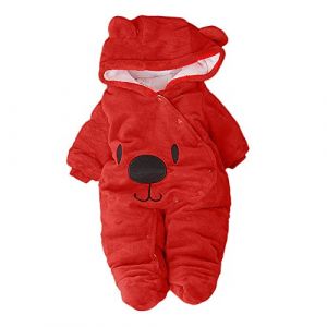 DAY8 Vêtement Bébé Garçon Hiver Chaud Pyjama Bébé Garçon Naissance Pas Cher Combinaison Bébé Fille À Capuche Automne Body Nouveau Né Fille Manteau Barboteuse Combipilote Chic (12M(9-12 mois), Rouge) (SoLu DAY8, neuf)