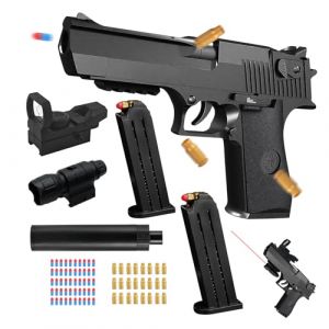 Pistolet Jouet Enfant, Pistolet Jouet avec Balles Souples, Armes en Jouet, EVA Mousse Jouet Blaster avec 50 Soft Bullet,24 Jeu de Coque,2 Chargeurs/Silencieux/Viseur Infrarouge,Desert Eagle (Noir) (RAPID DELNAR S.R.L., neuf)