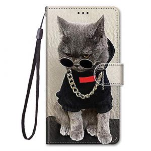 Nodigo Cuir Coque pour Huawei P Smart 2019/Honor 10 Lite Antichoc avec Support Clapet Design Animal Motif Dr&ocirc;le &Eacute;tui Bumper 360 Kickstand Case Cover Housse Fille Femme Homme Portefeuille - Chat (Nodigo, neuf)