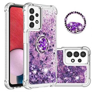 QIWEIQING Glitter Coque pour Samsung Galaxy A13 4G, Fille Silicone Paillette Strass Glitter de Luxe avec Support, Liquide Gel Bumper Housse de Protection &Eacute;tui pour Galaxy A13 4G.Purple YBH (QIWEIQING, neuf)