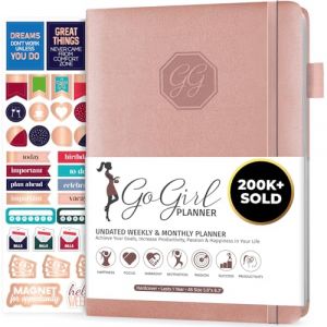 GoGirl Planner – Planificateur d’objectifs et organisateur pour femme – Sans date – Pour démarrer à tout moment, durée 1 an, 13,5 x 19,5 cm Compact (5.3" x 7.7") - Smaller than A5 Or rose (non daté). (SVD COM, neuf)