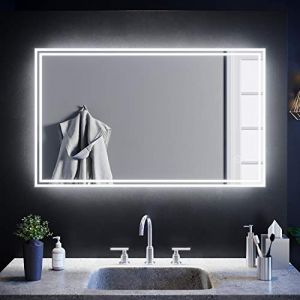 SIRHONA Miroir de Salle de Bain LED 100x60cm Anti-buée Miroir avec éclairage LED Miroir Cosmétiques Mural Lumière Illumination avec Commande par Effleurement (ELLIPSE sanitaire, neuf)