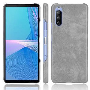 LMFULM&reg; Coque pour Sony Xperia 10 III XQ-BT52 A102SO (6,0 Pouces) Mince PU Cover &Eacute;tui de Protection PC Dur Housse Arri&egrave;re Rigide Case Litchi Motif Gris (LMAZWUFULM, neuf)