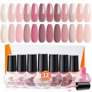 modelones Vernis à Ongles, 12 PCS Vernis à Ongles Lot Brillant Séchage Rapide Nude Pailleté Rose Orange, à Base D'eau Vernis Lot, Vernis Gel DIY Nail Art Manucure, Cadeau pour Les Femmes (MJ BEAUTY, neuf)
