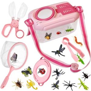 Kulveanju Kit Exploration Enfant Jeux Exterieur, 17 en 1 Kit Aventurier avec Boite Insecte, Loupe, 12 Insectes en Plastique, Observation Jouets Educatif Cadeau pour Enfants 3 4 5 6 Ans, Couleur Rose (Kulveanju, neuf)
