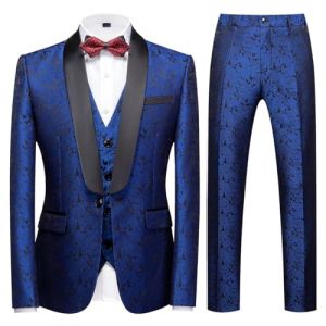 KUDORO Costume Homme 3 pi&egrave;ces Mariage Business Slim Fit Smoking Simple Poitrine &agrave; Un Bouton, Men Suits 3 Piece Bleu pour F&ecirc;te Confort El&eacute;gant Blazer Veste et Pantalon Gilet(Bleu,S) (KUDORO, neuf)