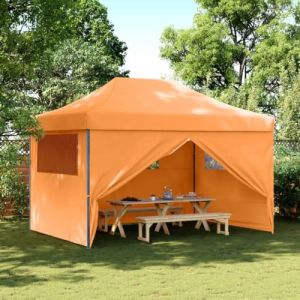 HETFTJN Tonnelle pliante 4 x 3 m - Orange - Avec 4 panneaux lat&eacute;raux - Tissu Oxford robuste et stable - Pour f&ecirc;tes, barbecues, camping (herunmaoyi, neuf)