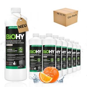 BiOHY Nettoyeur de sol pour robot laveur Station avec parfum orange (12 x 1 litre) | Nettoyant concentré pour tous les types de balai et robot aspirateur avec fonction humide | Faible mousse et sans (bioreiniger24com, neuf)