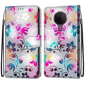 Mo-Somnus Coque pour Nokia 5.4, Etui en Cuir PU Portefeuille Housse Coque avec 360 Degr&eacute;s Silicone Antichoc Protection Cover Cuir Pochette Magn&eacute;tique und Flip B&eacute;quille (Fleur 1) (Mo-Beauty EU Store, neuf)