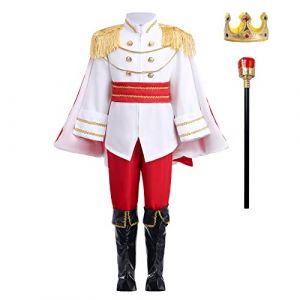 IBTOM CASTLE Deguisement Garcon D&eacute;guisement Prince Charmant Halloween Enfants Prince M&eacute;di&eacute;val Costume No&euml;l Carnaval Cosplay Fantaisie V&ecirc;tements avec Couronne Rouge 02 9-10 ans (IBTOMCASTLE, neuf)