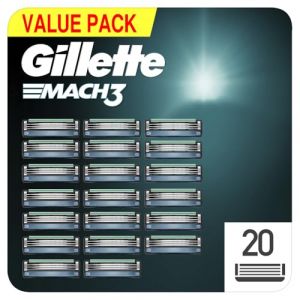 Gillette Mach3 Recharges de Lames de Rasoir pour Homme 20 Unités, conçues en acier pour une coupe précise et jusqu’à 15 rasages par lame (Sibashop, neuf)