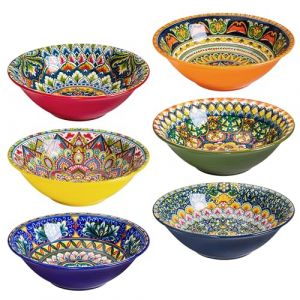 Henten Home Bols &agrave; Soupe en Porcelaine 900 ml, Ensemble de 6 Bols pour P&acirc;tes/Salade/Soupe, Assiettes Creuses - Style Boh&egrave;me pour Cuisine, Passe au Micro ondes et au Lave-vaisselle (HentenHome, neuf)