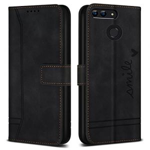 Bravoday Coque pour Huawei Honor 9 Lite/Huawei P Smart/Huawei Enjoy 7S, Etui Cuir avec Magnetique, Flip Pochette Housse pour Huawei Honor 9 Lite/Huawei P Smart Protection, Noir (Bravoday, neuf)
