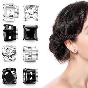 4 paires Boucles d'oreilles magn&eacute;tiques, boucle d'oreille homme aimant, sans piercing, Boucle aimant&eacute;e homme, Fausse boucle d'oreille homme, Boucles d'oreilles pour homme 6mm (Rond/Quadratique) (DINODANUBE TRADING, neuf)