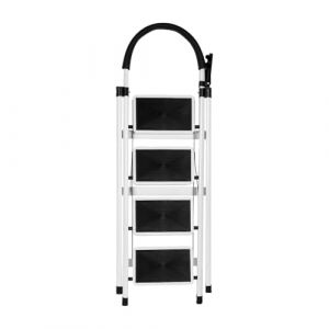 Escabeau 4 Marches Pliable en Acier, Charge 150 kg, Marche Pied Antid&eacute;rapant, Plateforme de Travail, Escabeau avec Main Courante pour Cuisine Atelier Entrep&ocirc;t-133 x 74 x 39 cm - 4 marches (Blanc) (Hechheu, neuf)