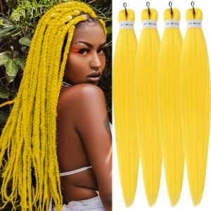 SAISIFEN Tressage Cheveux Pré-étirés Yaik Droite 4 Pièces/Lot Coloré Synthétique Extensions De Cheveux Longs Crochet Tresses Cheveux Réglage De L’eau Chaude 90g/Pièce 66CM 26Pouces Jaune Couleur (Doren Saisifen, neuf)