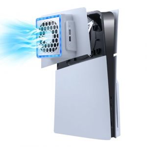 Mcbazel PS5 Slim Façade Plaque Ventilateur de Refroidissement avec Lumière RVB,Dissipation Thermique à 3 Vitesses Compatible avec PS5 Slim Digital/Disc Edition – Blanc(Non pour PS5/PS5 Pro) (TransChased, neuf)