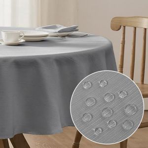 Softalker Nappe Ronde 120 Grise,Nappes Petite Table,210GSM Polyester,Impermeable,Texture Lin,Anti Tache,pour extérieur,Jardin,fête,Anniversaire,réveillon,Noël,Table de Jardin,Nappe Table Basse (Softalker, neuf)