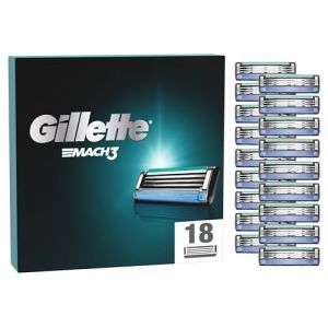 Gillette Mach3 Lames de rasage, 18 pièces de rechange (3 lames), Microrabat de protection, excellent glissement avec bande lubrifiante, jusqu'à 15 lames avec 1 lame (Sibashop, neuf)