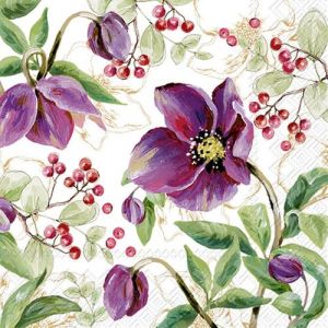 Lot de 20 serviettes de table en papier avec motif de roses de No&euml;l violettes avec feuilles Convient &eacute;galement pour le d&eacute;coupage et la technique des serviettes 33 x 33 cm (Malagro Versandhandel - Exp&eacute;dition depuis l'Allema, neuf)