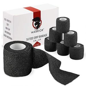 WARRIOR Tattoo Grip Cover Roll Black Elastic Handle Cover pour Tattoo Grip Gaze Bandage Auto-adhésif 4.5m x 5cm Emballage Noir (Z&Z PUNK SHOPPING, neuf)