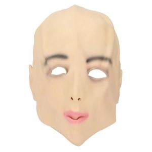 Masque Facial en Latex pour Femme, Visage Féminin Réaliste avec Trous pour les Yeux et Bouche Ouverte, pour Halloween, Fête de Cosplay, Mascarade avec Perruques, Thème Effrayant, (Liunuss, neuf)