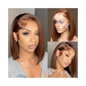 Perruques Cheveux Humains Perruques Lace Front marron chocolat, perruques en cheveux humains marron #4 13x4, perruques Bob Full Lace Frontal Perruques pour femmes(10inches) (wufengjingqian, neuf)