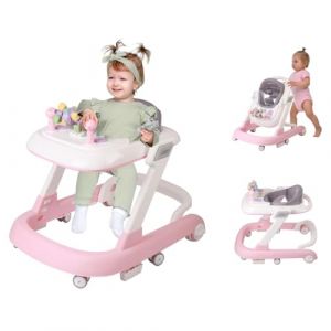 4 en 1 Trotteur Bébé Garçon Fille avec 3 Hauteur Réglable,Trotteur Marche Pliable Évolutif avec Boîte à Musique Amovible,Roues Silencieuses,Charge 20kg pour 6-18 Mois (jusiZL, neuf)