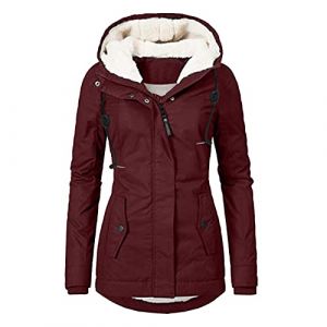 L9WEI Veste d'hiver fine pour femme - Doubl&eacute; - Veste d'hiver chaude - Avec capuche - Parka &eacute;paisse - Veste d'ext&eacute;rieur pour femme - Hiver - Veste l&eacute;g&egrave;re, vin, XXL (HFGFIVG, neuf)