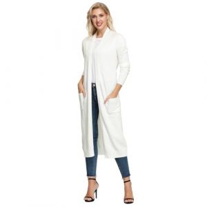 Gilet Long Femme Cardigan Veste Longue Femme Manches Longues Ouvert avec Poches Tailleur Longue Outwear Irregulier CLE02380-6 Blanc S (Zexxxy, neuf)