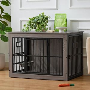 Gardner Pet 99cm Cage pour Chien, Grande Table d'Appoint pour Cages pour Chien, Cage en Bois avec 3 Porte d'alimentation Sup&eacute;rieure，3 Portes, 99x65x69cm, Gris (Gardner Pet Official-UK, neuf)