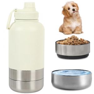 Pets Gourde pour chien de d&eacute;placement, 950 ml, isol&eacute;e, en acier inoxydable, avec r&eacute;cipient &agrave; nourriture, gamelle d'eau, poign&eacute;e de transport, bouteille portable sans BPA, pour les voyages, la (CARS TRUCKS ONLINE, neuf)