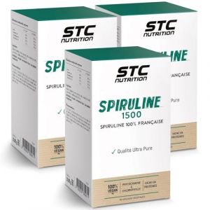 STC NUTRITION - Spiruline 1500 - Compl&eacute;ment alimentaire &agrave; base de spiruline 100% fran&ccedil;aise - Riche en prot&eacute;ines, fer, phycocyanines & chlorophylle - Vitalit&eacute;, r&eacute;cup&eacute;ration & tonus - Lot de 3 (Parabio Sant&eacute;, neuf)