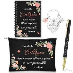 Hestya 4 Pcs Coffret Cadeau pour Coll&egrave;gue Femme - Trousse de Maquillage, Carnet &agrave; Spirale, Stylo &agrave; Bille, Porte-Cl&eacute;s | Cadeau Original de D&eacute;part, Retraite, Remerciement, No&euml;l, Anniversaire (Hoocowayee, neuf)